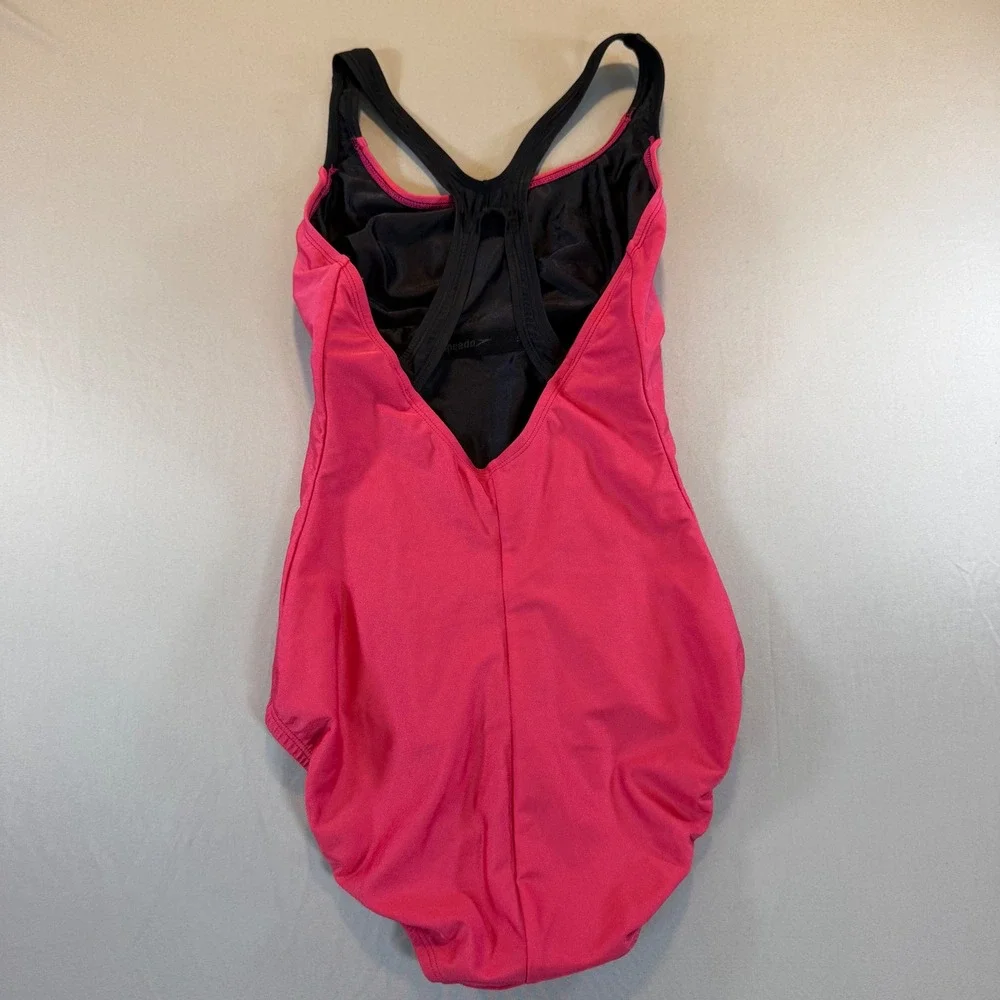 Speedo Womens Pink One Piece Swimsuit Racerback Athletic Swim 8 Training Beach